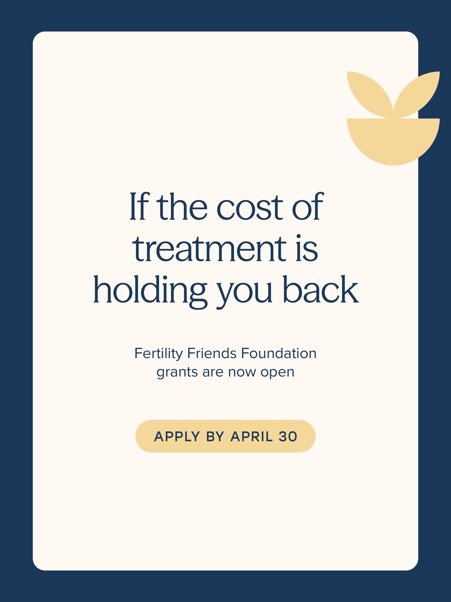 The financial side of family building can feel like one more thing standing in the way.

We&rsquo;re so grateful for @fertilityfriendsfoundation and the work they do to help ease that burden for so many families!

Their grants are open April 1&ndash;