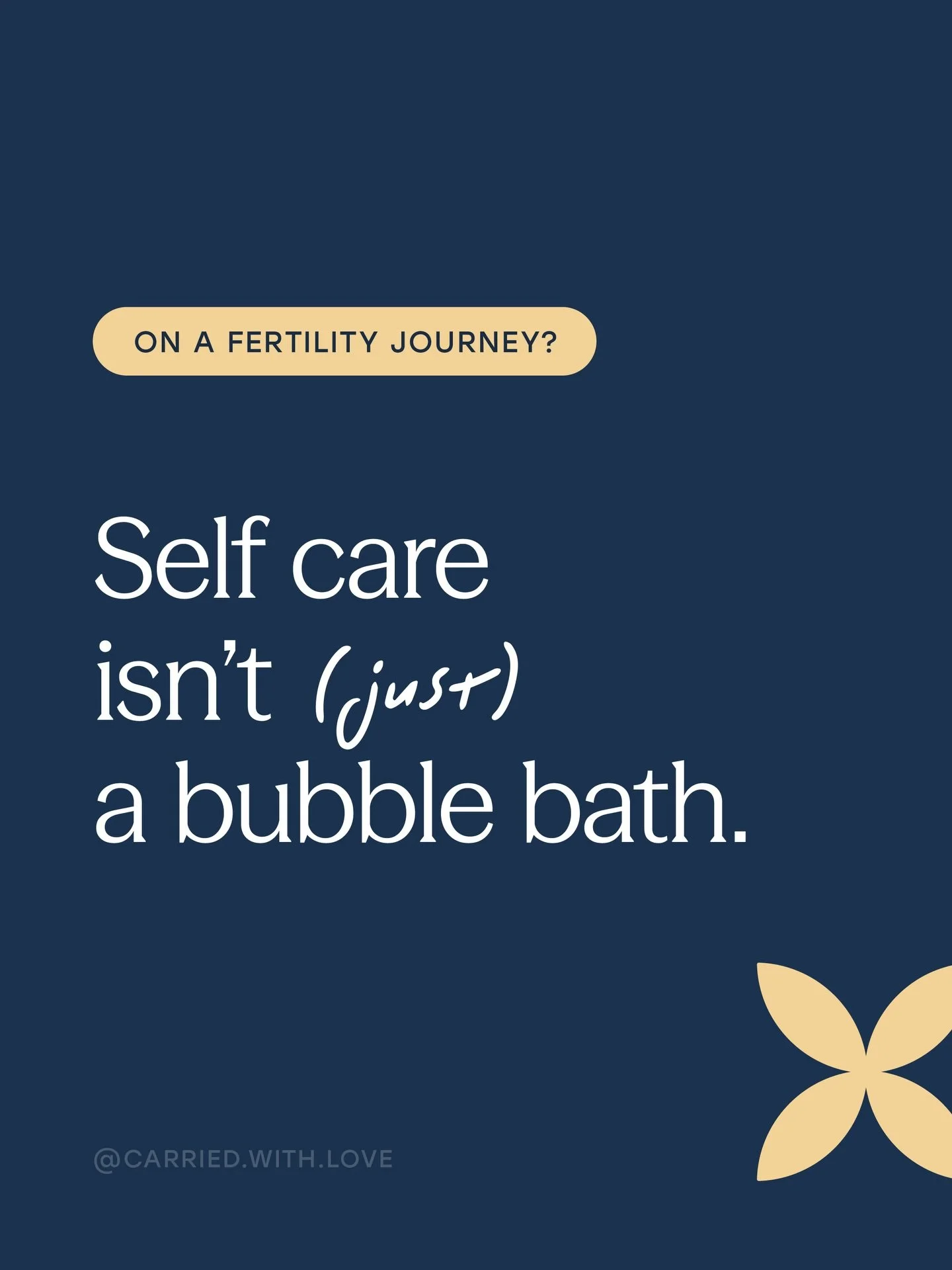 Self care during fertility treatment might not look like luxurious bubble baths and a yoga class with your gratitude journal. Take care of the basics first.

(&hellip;but also, bubble baths are great and we fully support them 🫧 )

What does real sel
