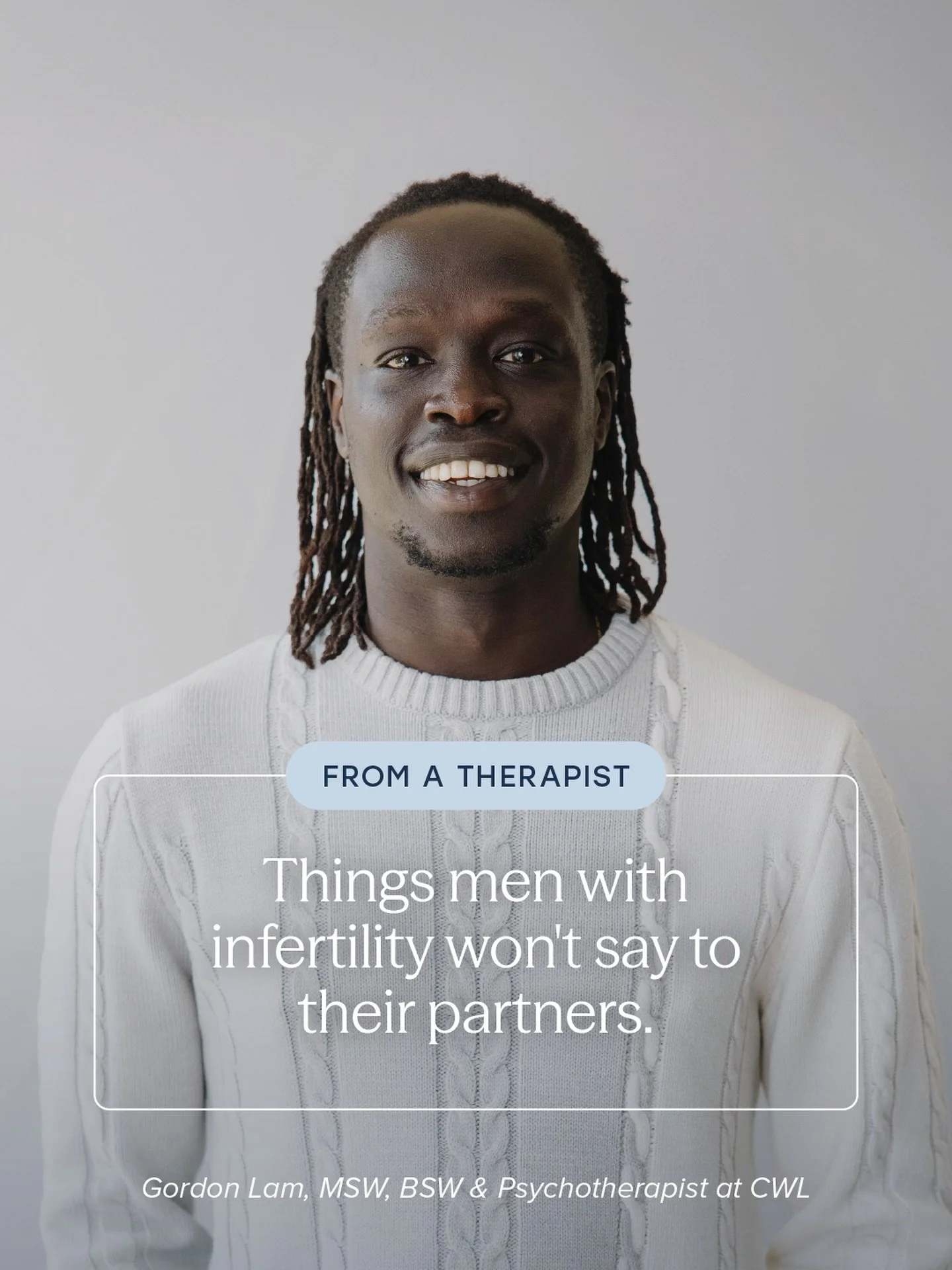 Men are often taught to be strong, provide solutions, and avoid vulnerability. But when infertility comes along, that mindset makes it really difficult to acknowledge the other feelings that commonly come with it, like sadness, anxiety, shame, anger,