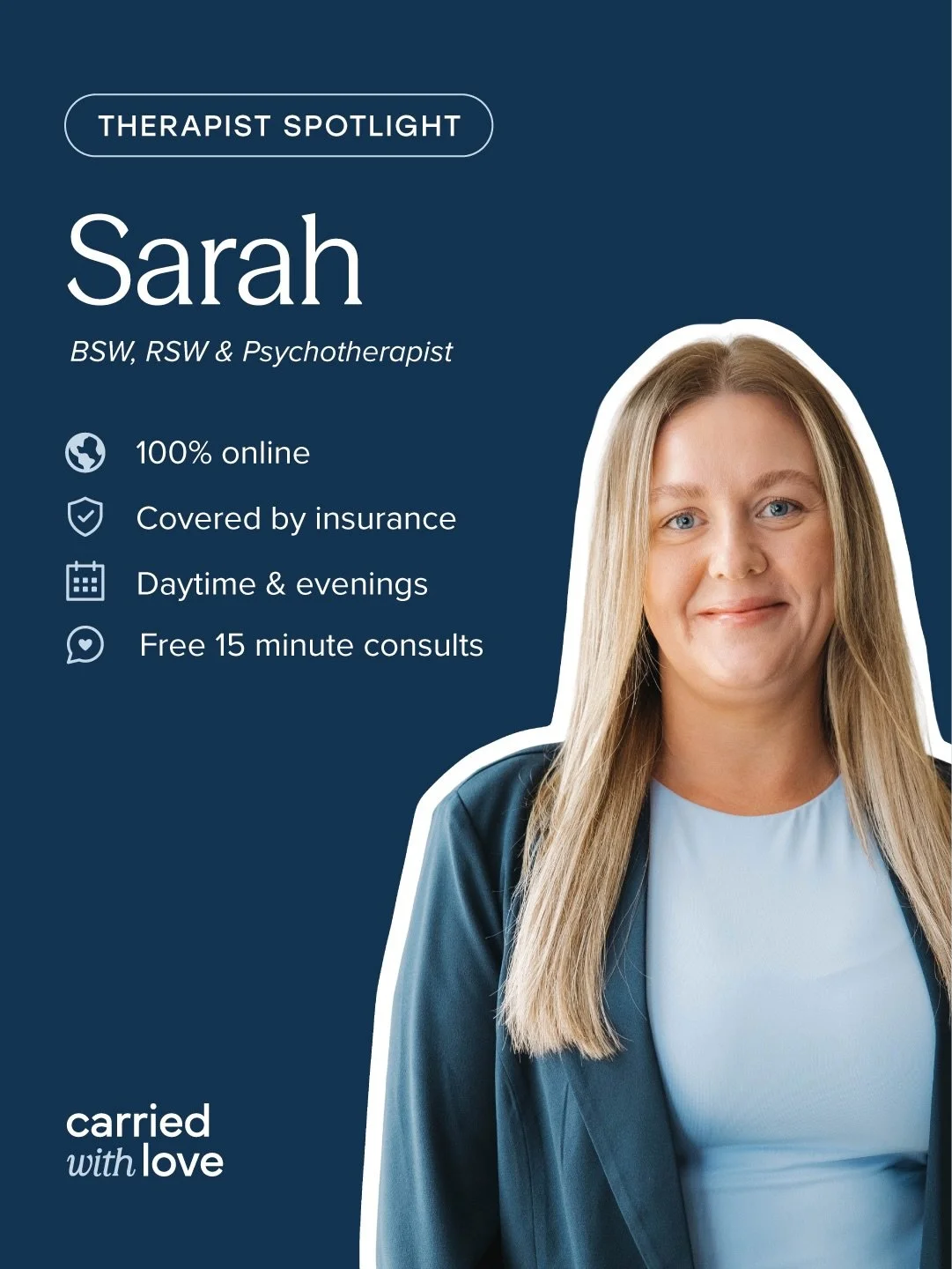 Meet Sarah ⬇️

Iced coffee drinker in every season, pasta obsessed, and just as likely to be watching Housewives as she is reading up on attachment theory.

She became a therapist because she believes every person&rsquo;s story is unique, and her own