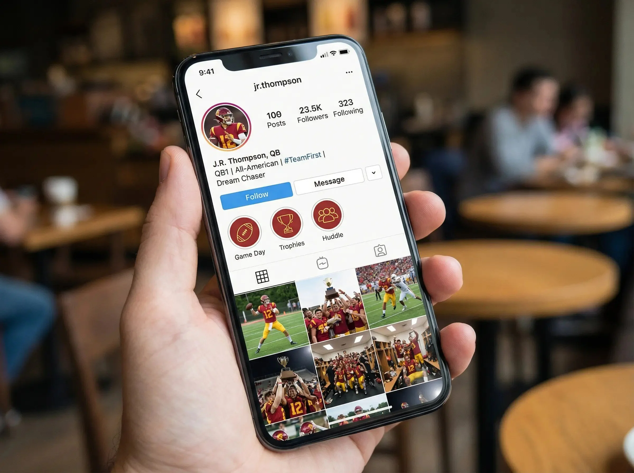 Optimized Instagram profile for a student-athlete with professional branding elements