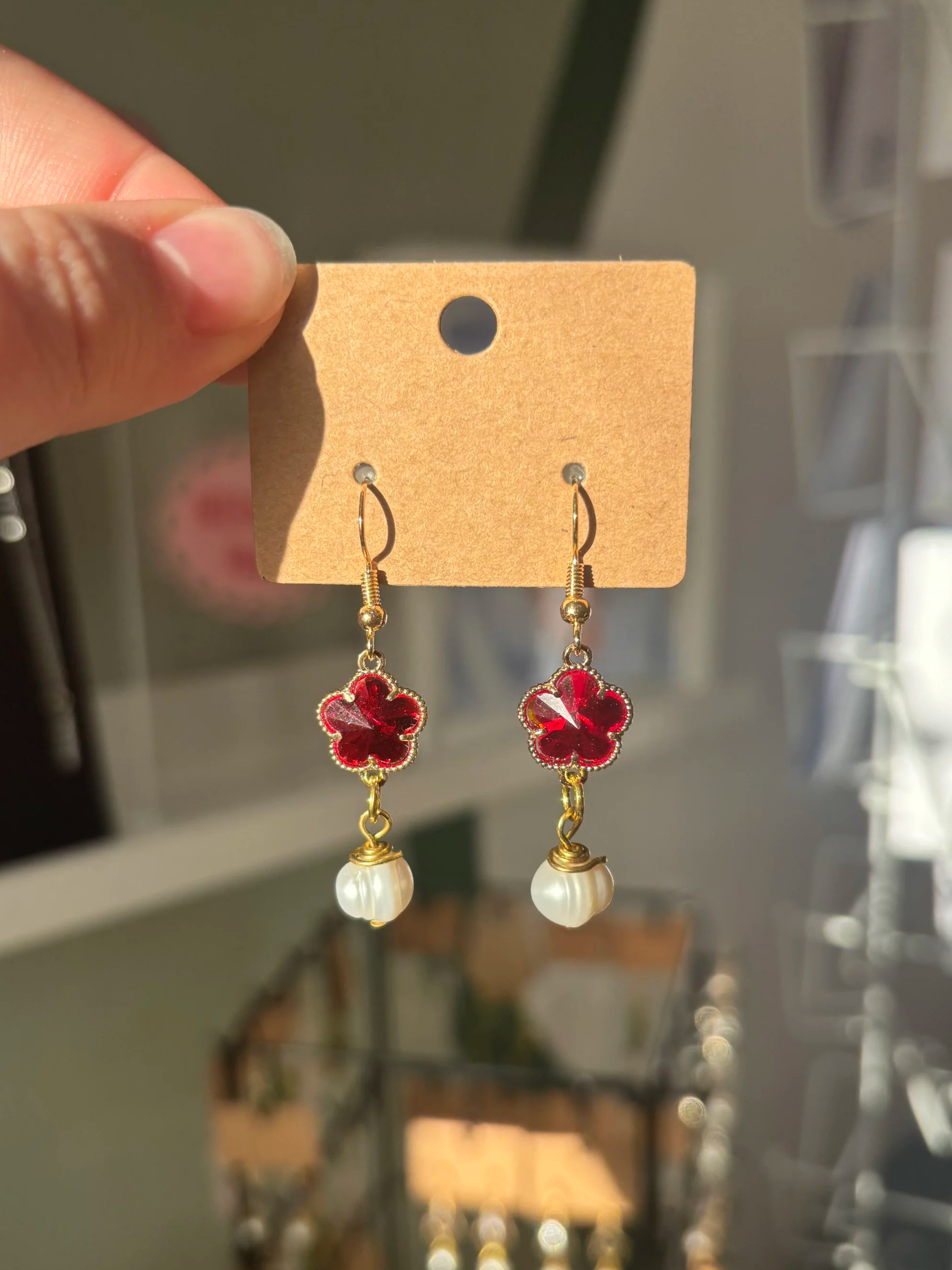 Glass Flower Pearl Earring