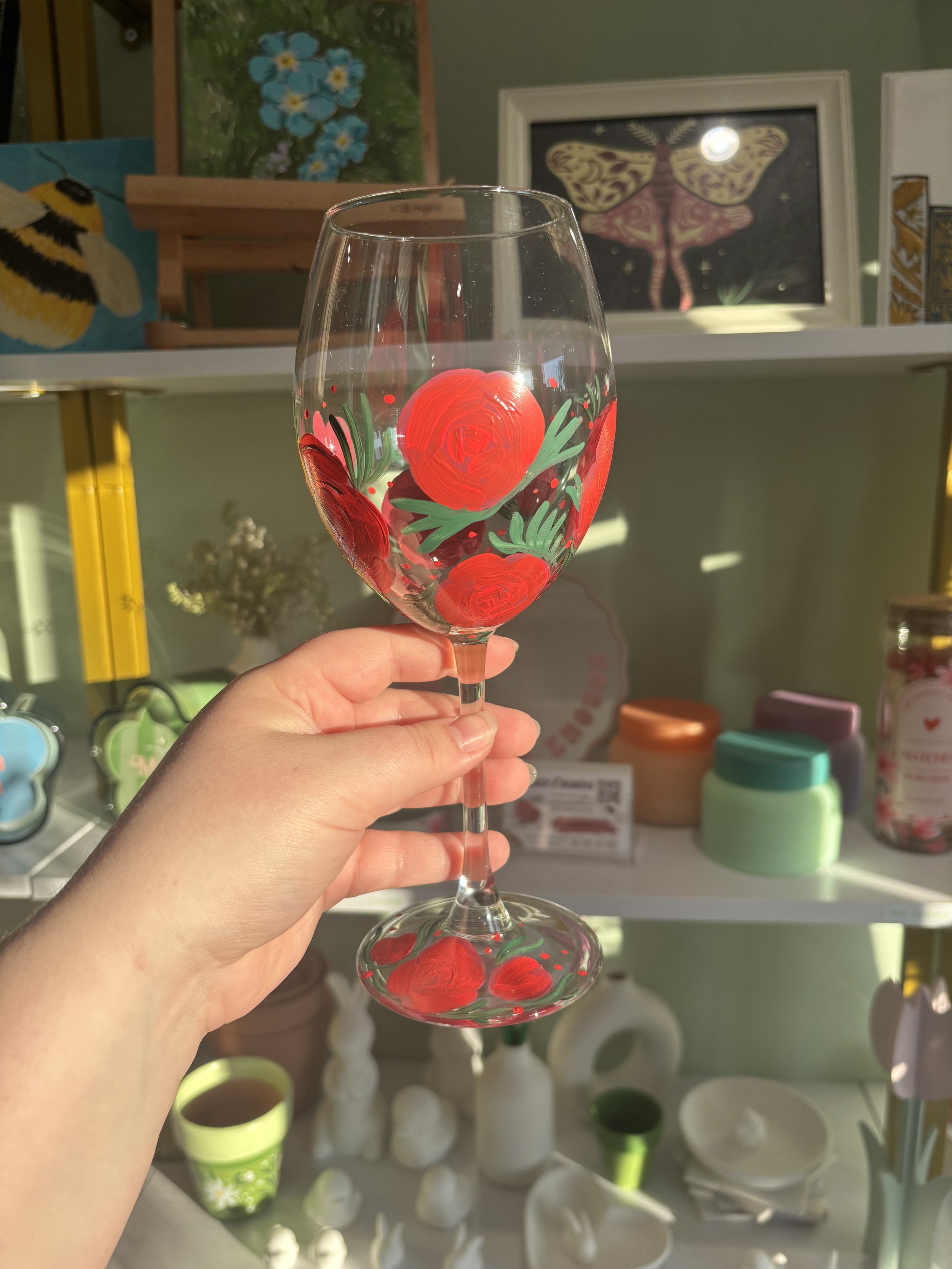 Painted White Wine Glass