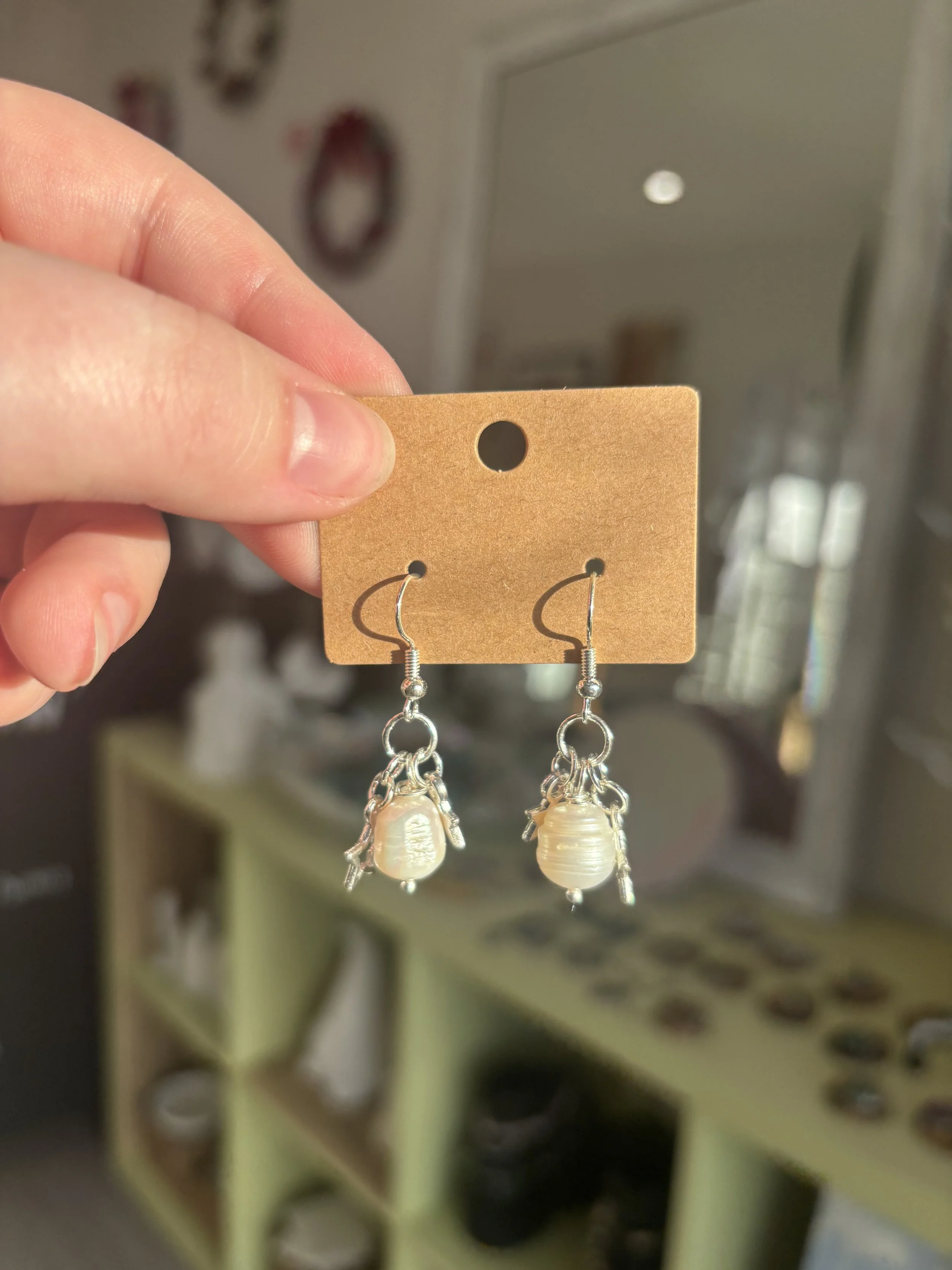 Potato Pearl and Star Earrings
