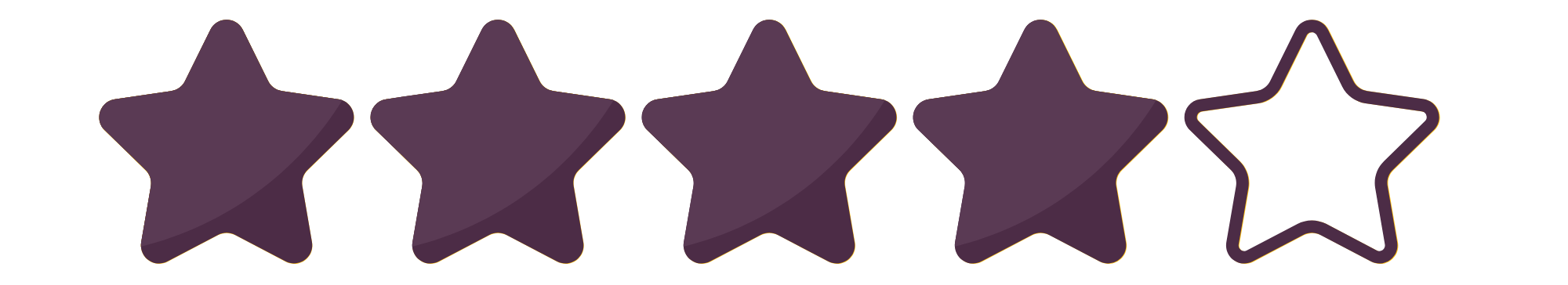 Five purple star-shaped icons, four filled and one outlined.