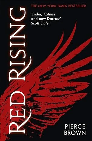Book cover of 'Red Rising' by Pierce Brown featuring a red eagle wing on a black background.