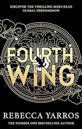 Book cover titled "Fouth Wing" by Rebecca Yarros, featuring clouds and a rainbow design.