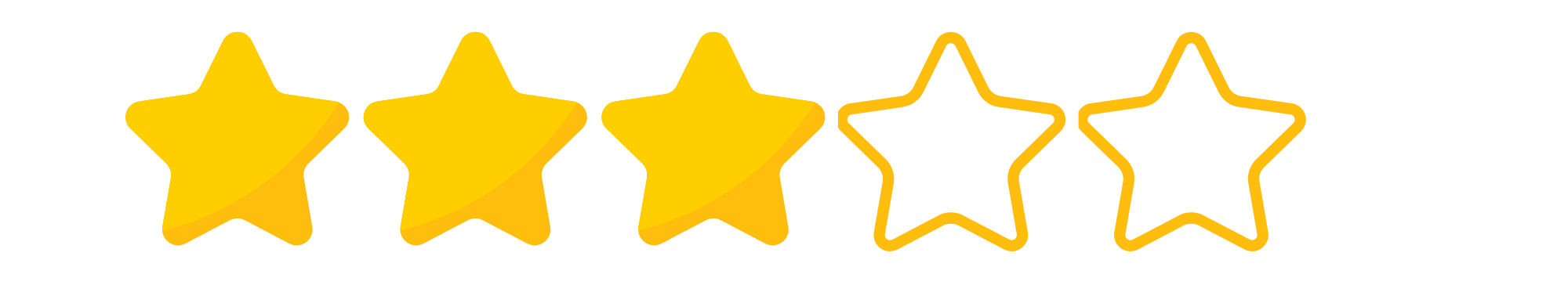 Three solid yellow stars and two hollow yellow stars in a row, representing a 3.5-star rating.