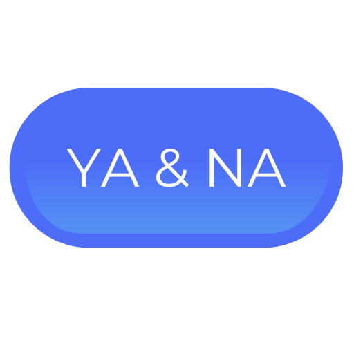 Blue capsule-shaped button with white text that reads "YA & NA."