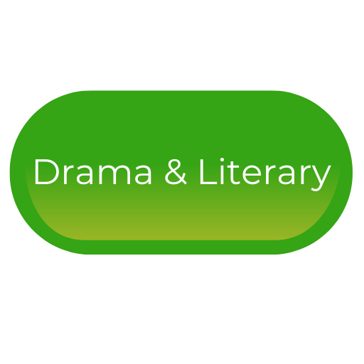 Green oval badge with white text reading 'Drama & Literary' on a black background