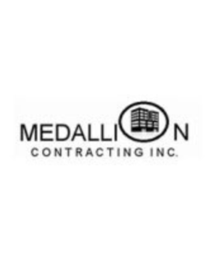 Logo for Medallion Contracting Inc. featuring a building icon within a circle.