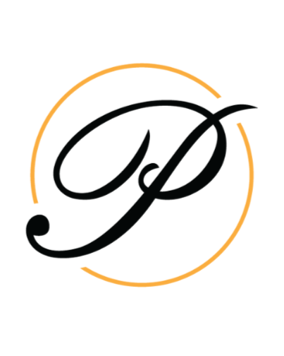 A stylized black letter 'P' inside a circular orange outline.