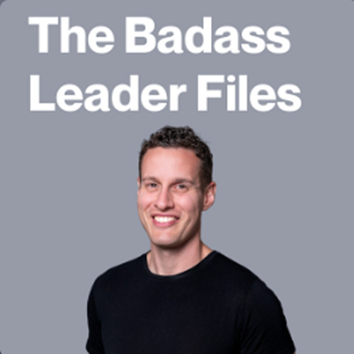 Book cover titled 'The Badass Leader Files' featuring a smiling man in a black shirt against a gray background.