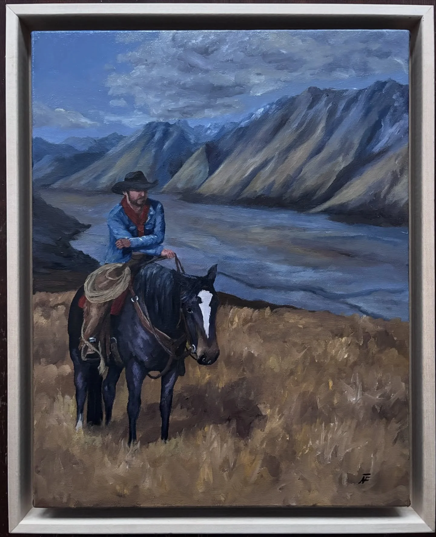 &lsquo;Kiwi Blue&rsquo; 🇳🇿
Painted for a New Zealand cowboy now calling Canada home &mdash; a Christmas commission meant to carry a piece of home with him.
I love how painting allows me to travel far beyond my own fence lines, meeting new landscape