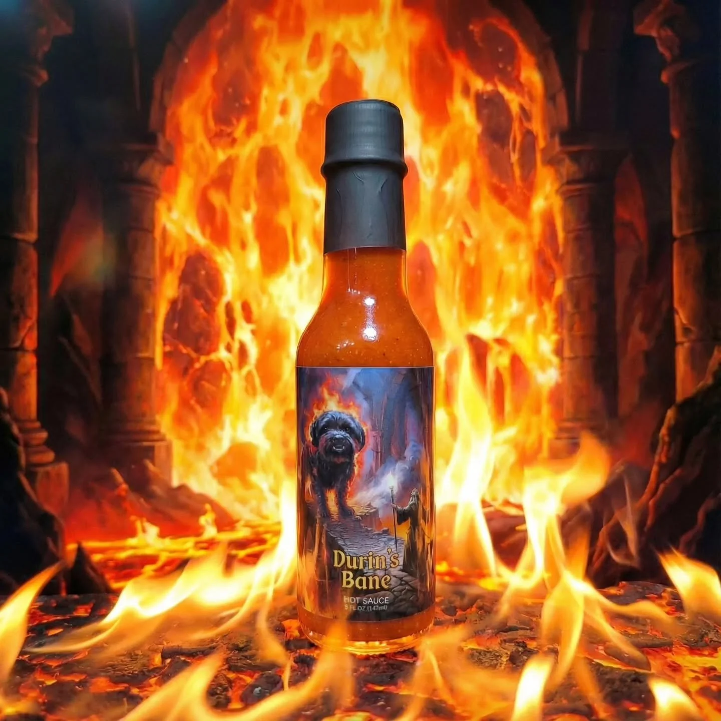 Named after my dog Balrog, DURIN&rsquo;S BANE pairs sneaky sweetness with a fire that shows up fast and sticks around - just like him. It&rsquo;s bold, a little mischievous, and absolutely unapologetic about the heat. Every bottle is made in his hono