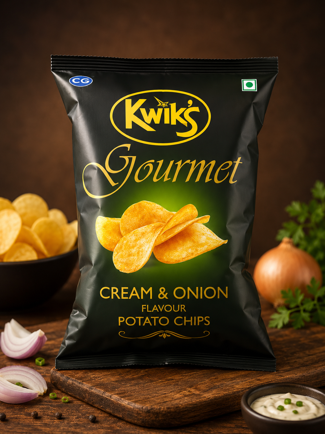 Kwik’s Gourmet Potato Chips -Cream Onion-65gm