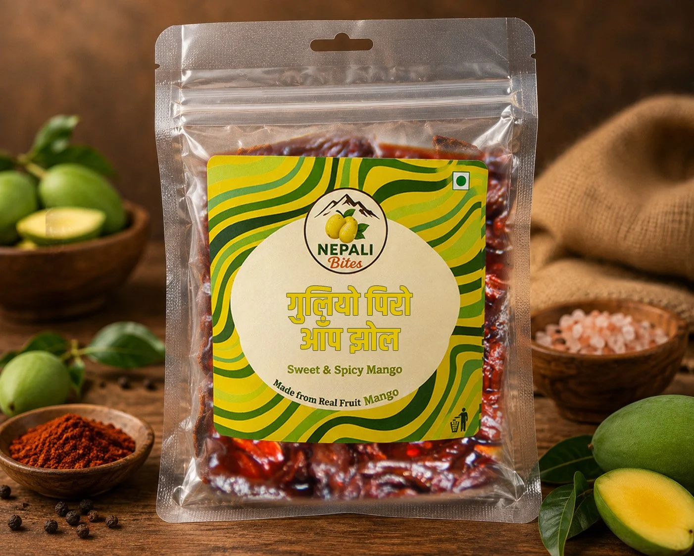Sweet Spicy Mango Pau-गुलियो पिरो आँप झोल पाउँ-by Nepali Garden-80gm