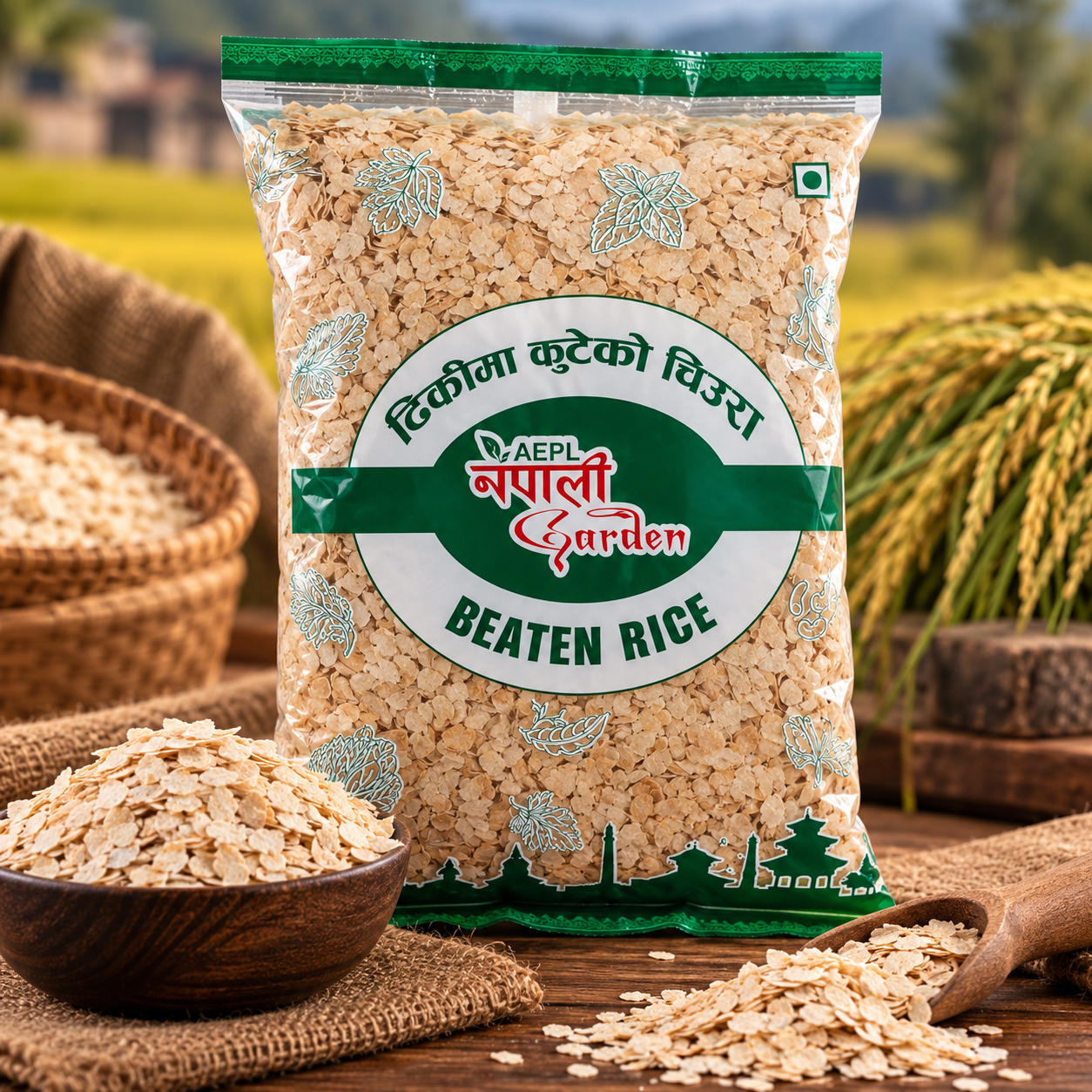 Rato Taichin Chiura-ढिकीमा कुटेको रातो ताइचिन चिउरा-Red Beaten Rice-800gm