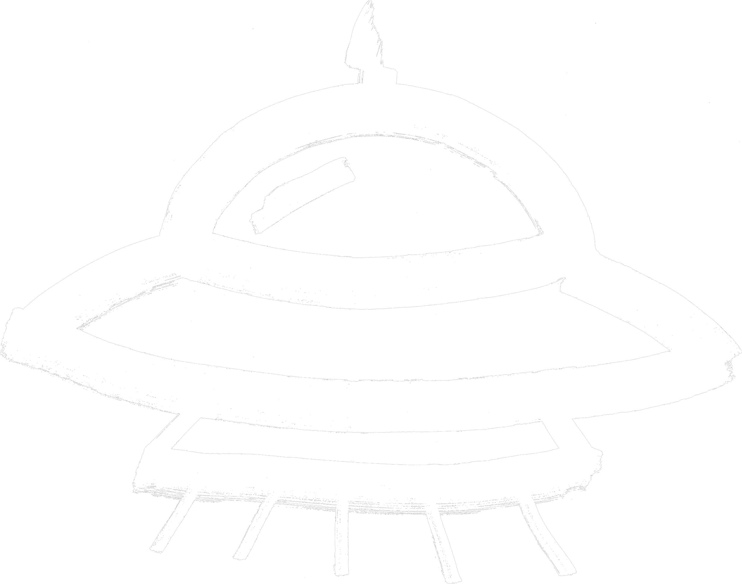 White stylized UFO illustration on black background