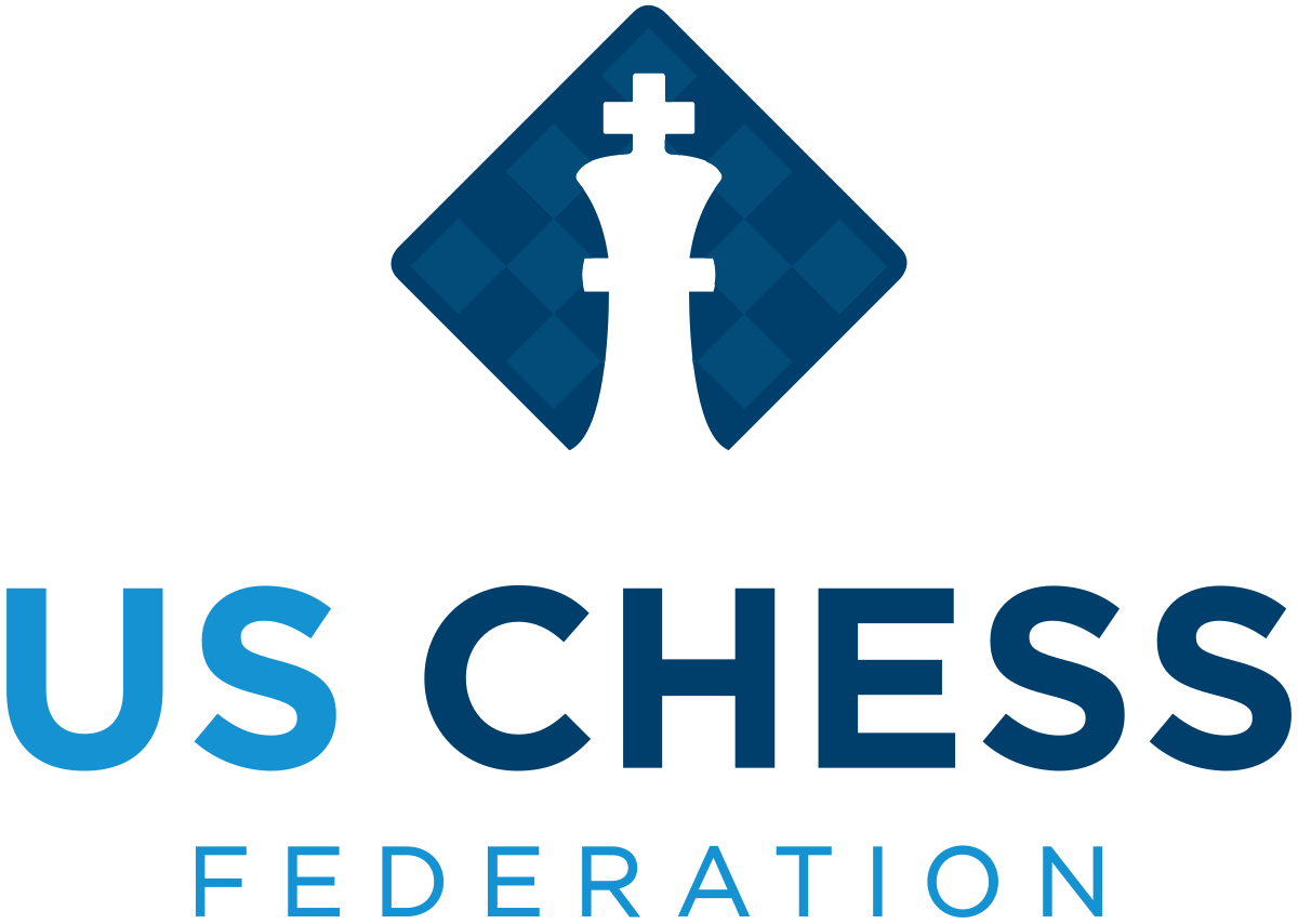 Logo of the US Chess Federation featuring a black king chess piece inside a blue diamond shape with the text 'US CHESS Federation' below it.