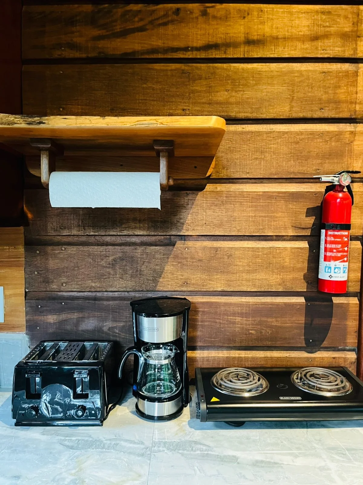 Kitchen - coffee maker, toaster, counter top electric slove