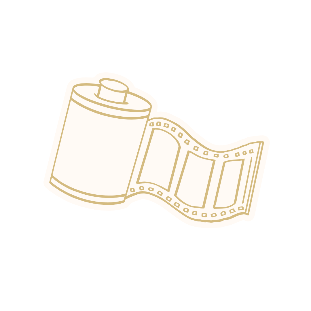 Illustration of a partially unrolled film strip with empty frames.
