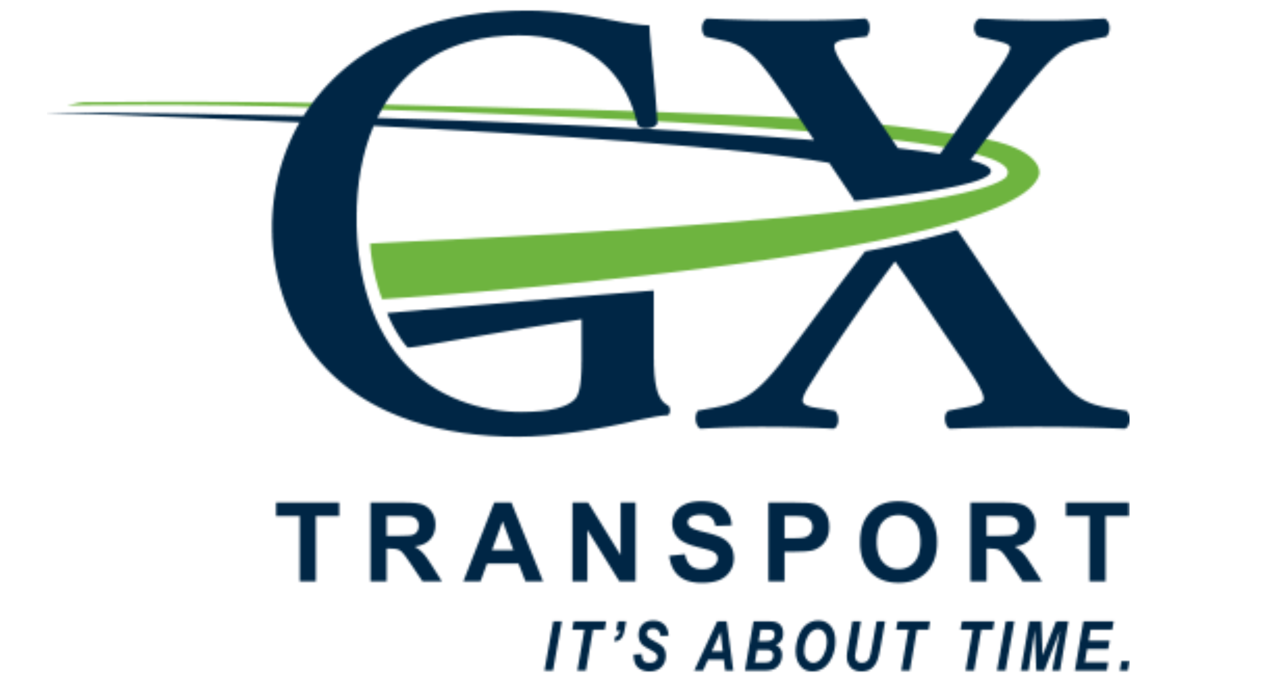 Logo for a transportation company featuring a stylized globe with an airplane silhouette and the words "Transport" and "It's About Time".