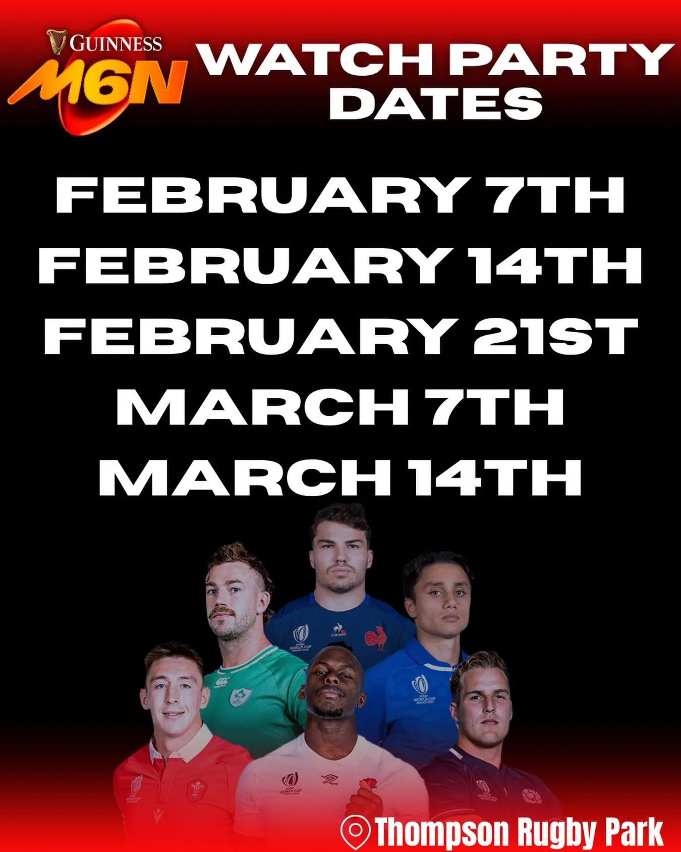 🏉🔥 Six Nations Watch Parties are BACK! 🔥🏉

Join us at Thompson Rugby Park for some Guinness Men&rsquo;s Six Nations action 🍻
📅 Feb 7 | Feb 14 | Feb 21 | Mar 7 | Mar 14