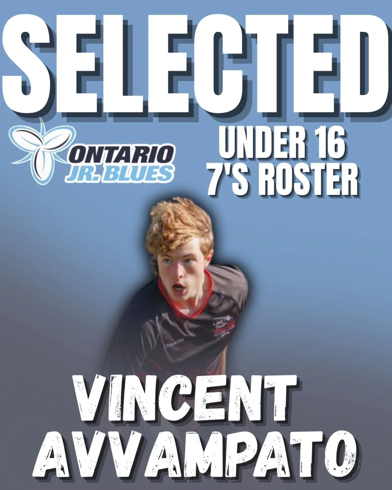 🔥 Huge congratulations to Vincent Avvampato on being selected to the Ontario Jr. Blues U16 7s roster! 💙🏉

Vincent will be heading to Vancouver this March to compete &mdash; a huge opportunity and well-deserved recognition of his hard work and dedi