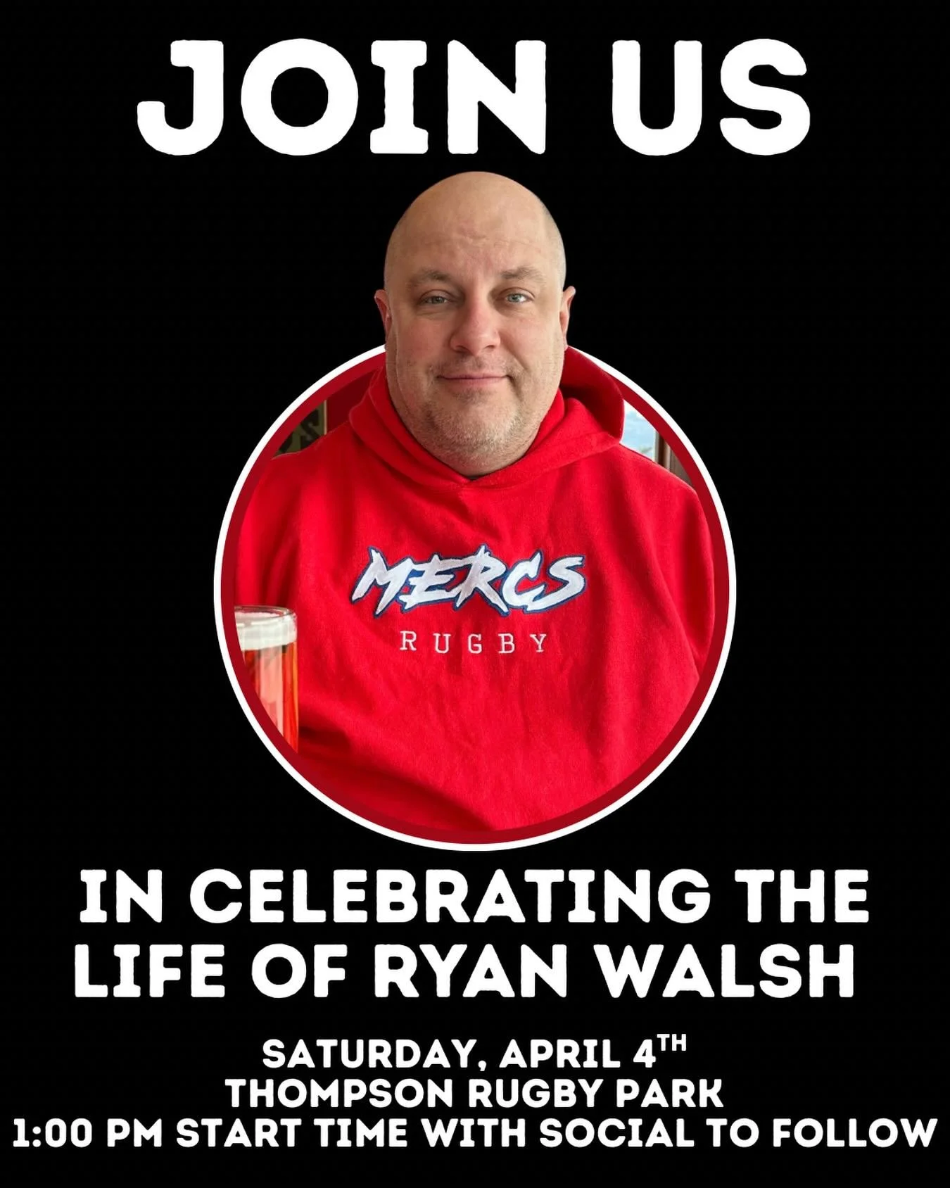 Join us as we come together to celebrate the life of Ryan Walsh ❤️

A teammate, a friend, and a true part of our rugby family &mdash; Ryan meant so much to so many. Let&rsquo;s honour his memory the way he would&rsquo;ve wanted: surrounded by good pe