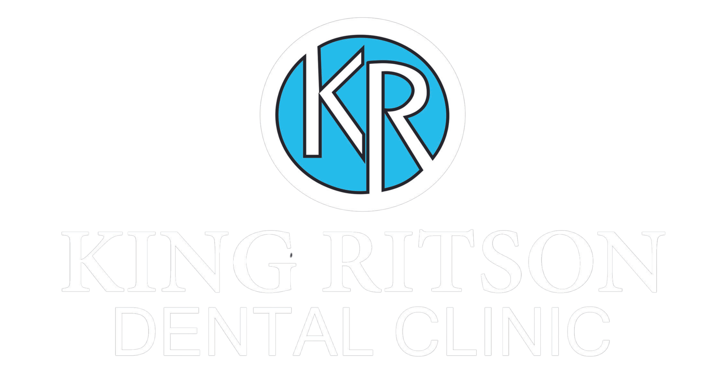 Logo for King-Ritson Dental Clinic featuring a circular emblem with blue background and black outlined initials 'KR', and text below reading 'KING RITSON DENTAL CLINIC' in white, uppercase letters.