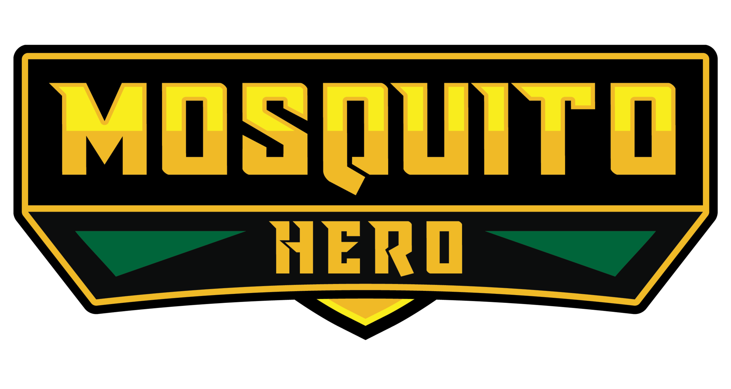 Logo for Mosquito Hero with yellow, black, and green colors.