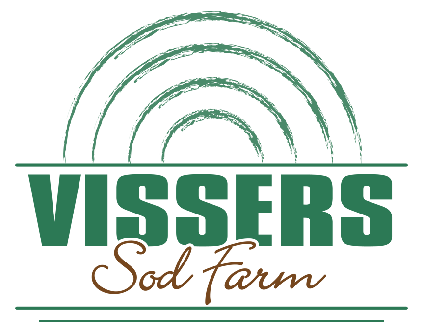 Logo for Vissers Sod Farm featuring a stylized rainbow and text in green and brown.