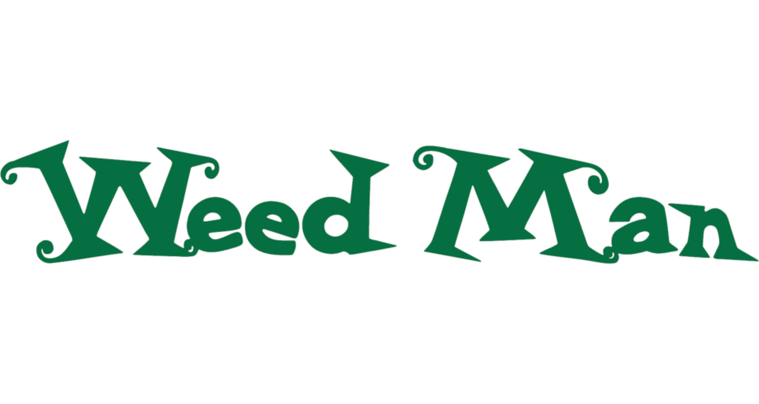Colorful 3D text spelling 'Weed Man' in green with flickering shadows.