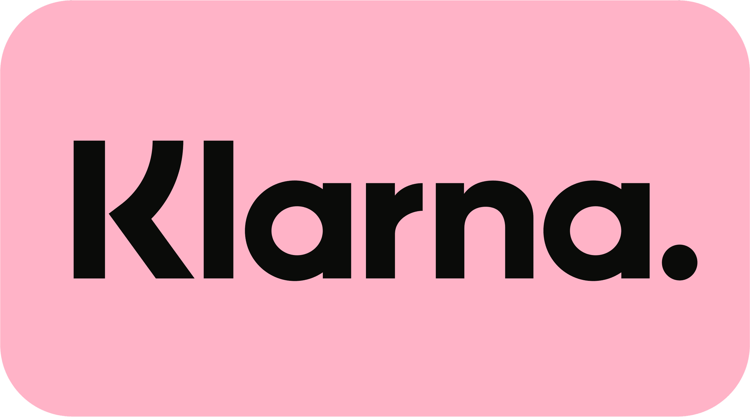 Word 'Klara.' in bold black text on a pink background with rounded corners.