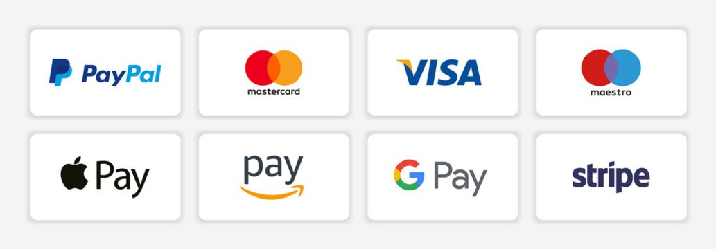 Logo icons of various payment methods including PayPal, Mastercard, Visa, Maestro, Apple Pay, Amazon Pay, Google Pay, and Stripe.
