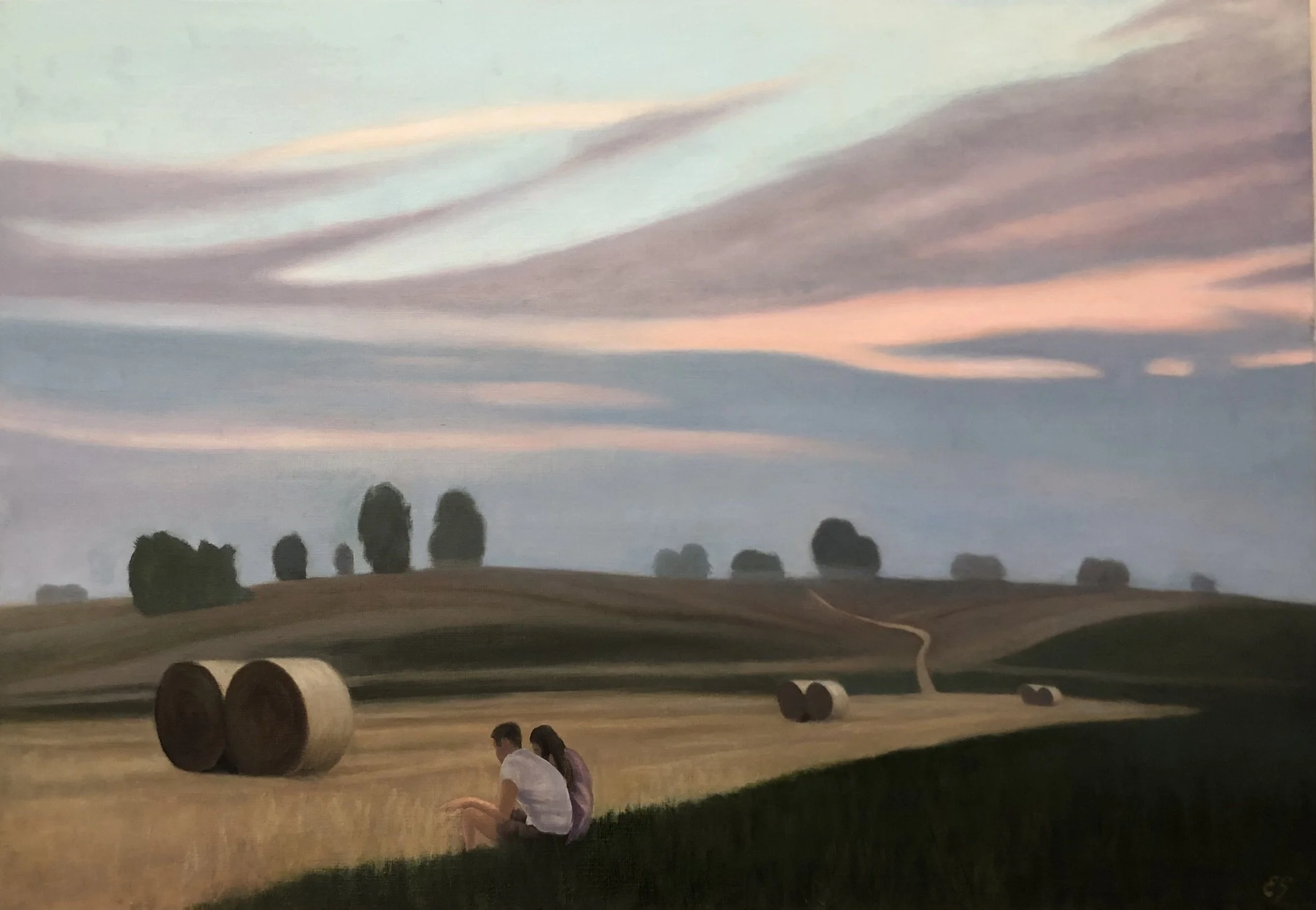Haybales at dusk II, 2024. Oil on canvas - 70x100 cm.