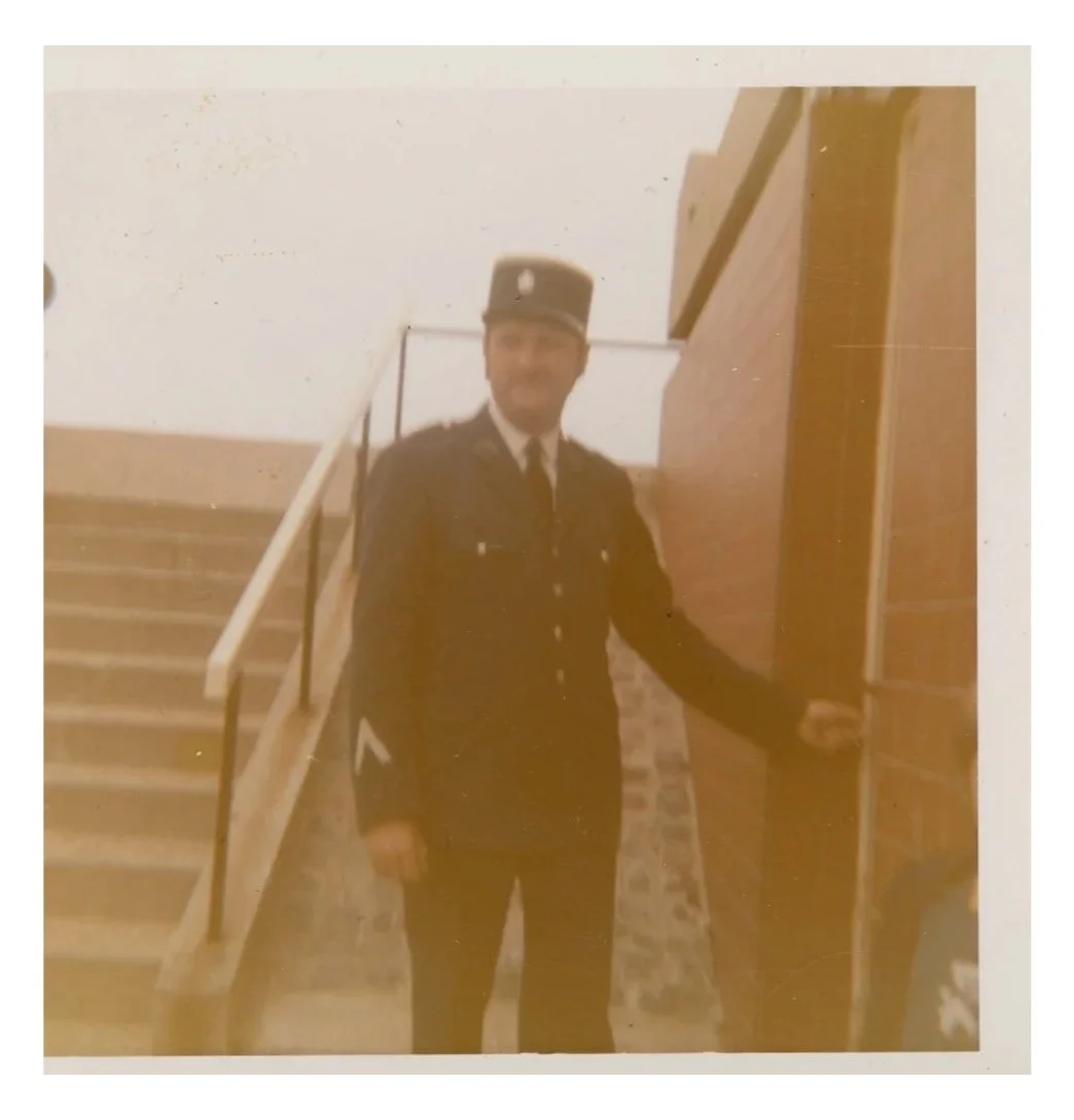Tony's first photographs, a French gendarme, taken on a school trip to Normandy