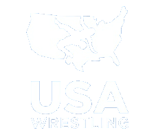Black and white logo of USA Wrestling with an abstract map of the United States and the words 'USA Wrestling' below