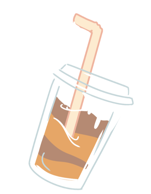 Un verre transparent contenant une boisson brune claire avec de la glace, une paille en papier beige, et une certaine quantité de liquide qui déborde légèrement du verre.