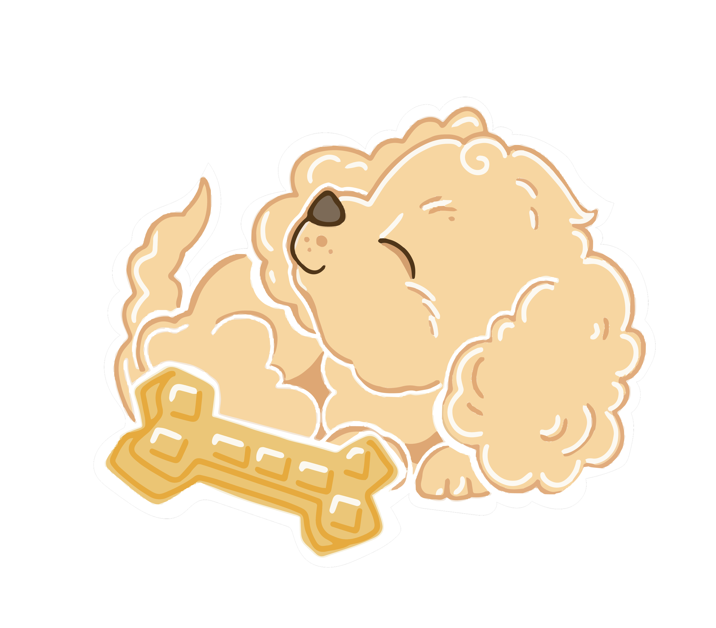 Illustration d'un chien lion avec une crinière de nuages et un os à moelle