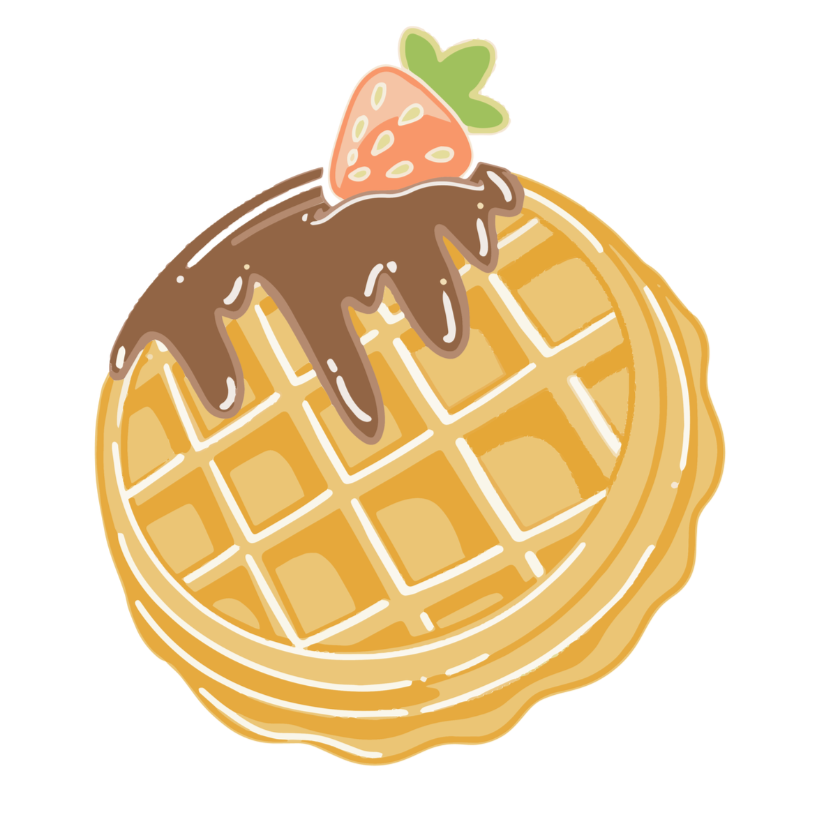 Gaufre garnie de chocolat chaud, avec une fraise et une feuille de menthe