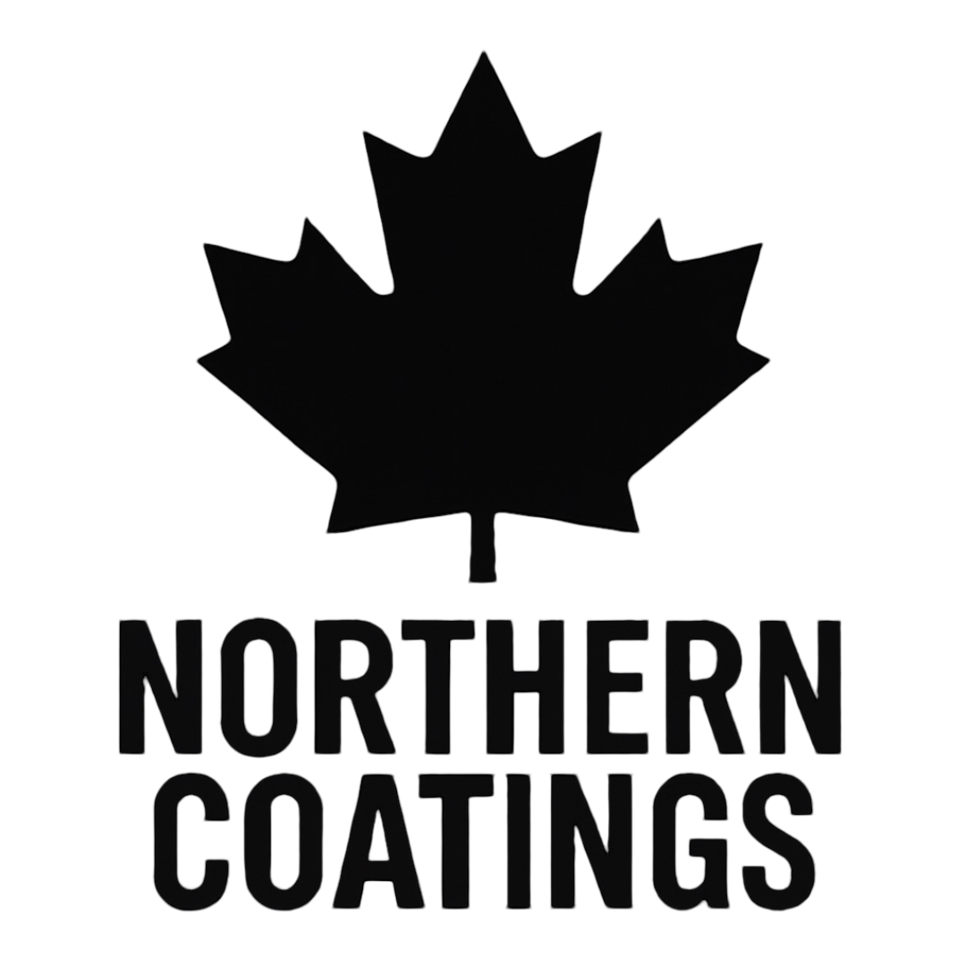 A black silhouette of a maple leaf with the words 'Northern Coatings' written below it.