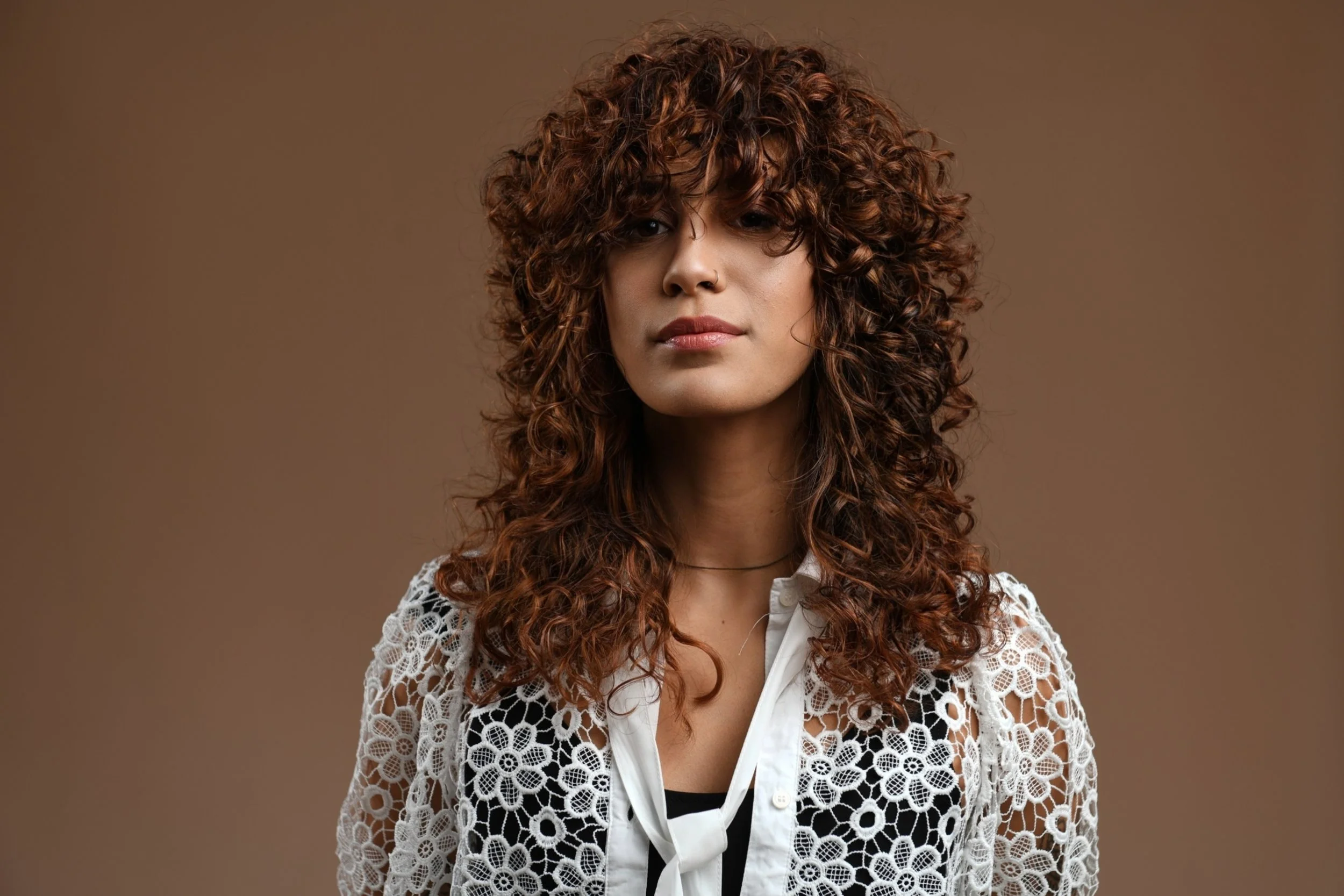 Curly hairstyle fringe