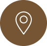 Icon of a location pin on a brown background.