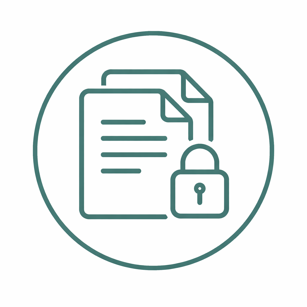 Icon of two documents with lines of text and a lock, representing secure or protected documents.