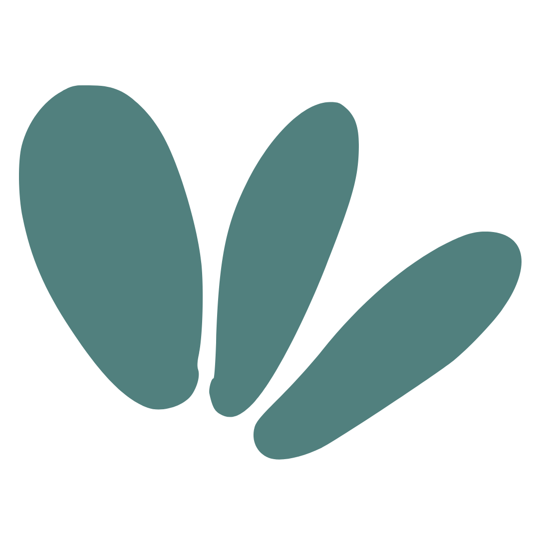 Abstract illustration of three elongated teardrop-shaped leaves in dark teal color.