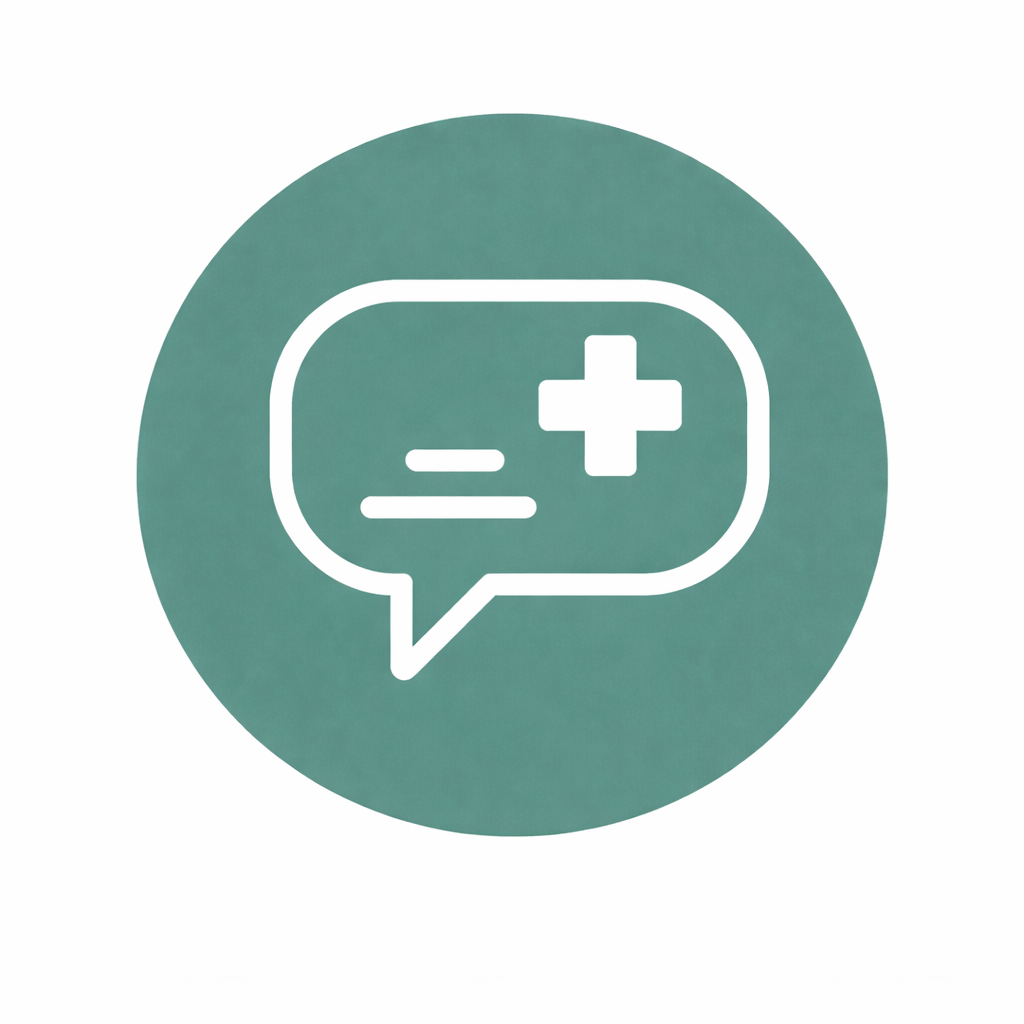 Medical chat icon with a speech bubble and a plus sign inside