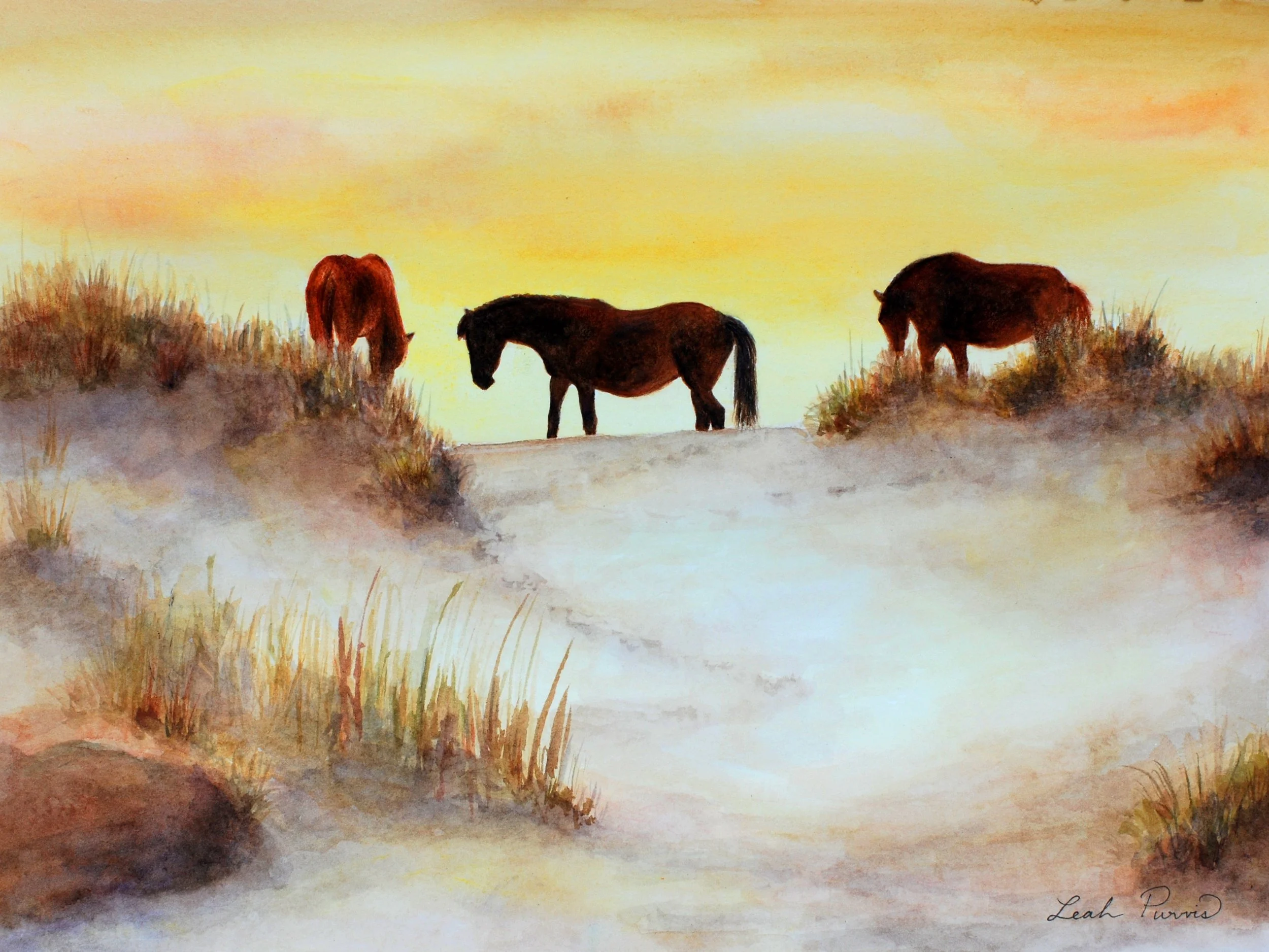 "Three Corolla Ponies" - 9" x 12" watercolor