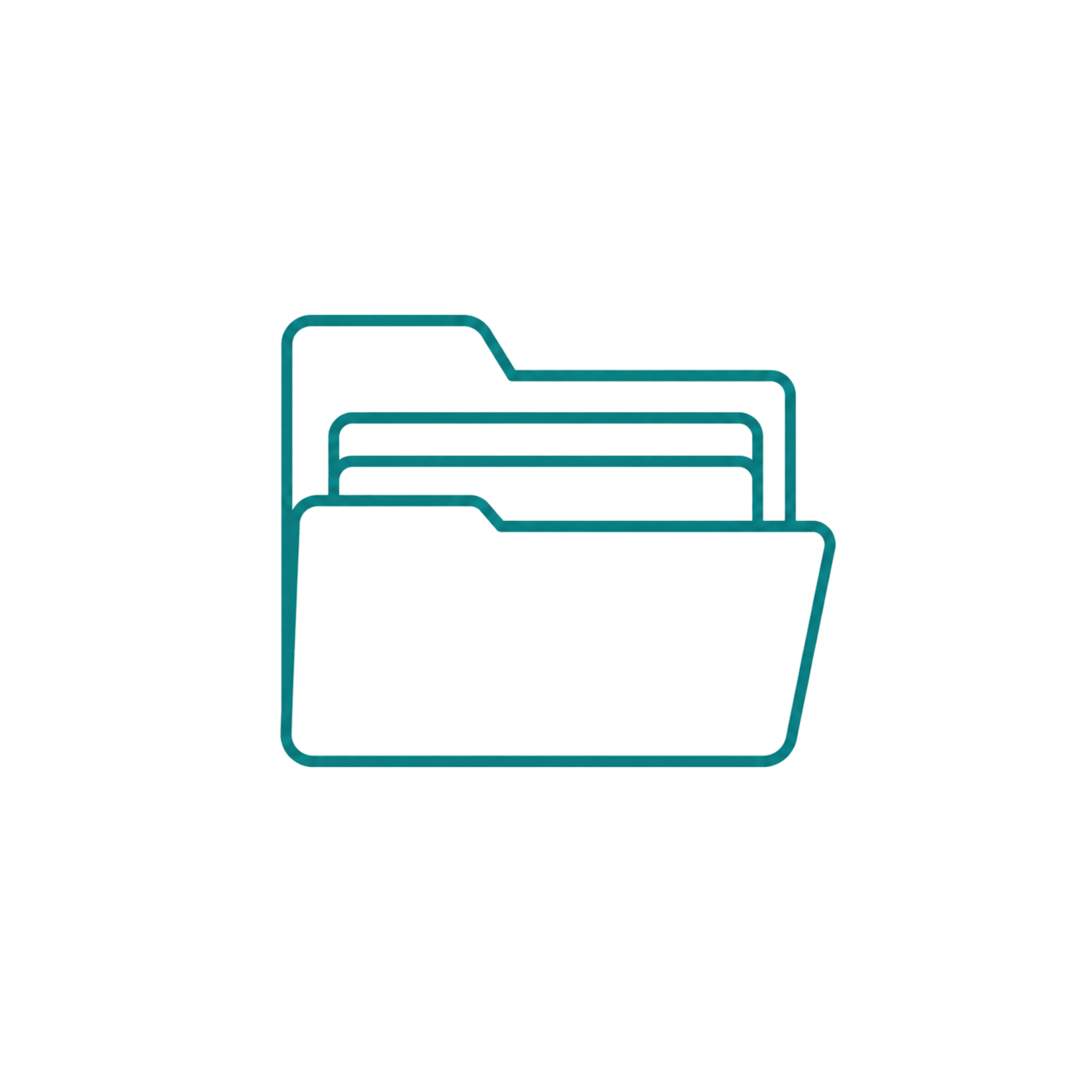 Teal outline folder with organized file dividers representing organized systems.